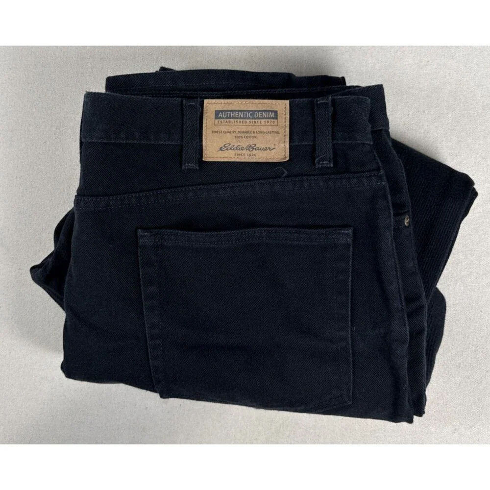 Eddie Bauer Jeans Mens 42 X 32 Black Denim  Straight Leg Relaxed Fit 100% Cotton